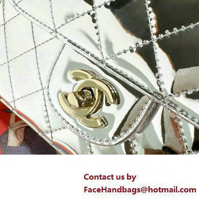 chanel Metallic Mirror Calfskin, Metallic Lambskin  &  Gold-Tone Metal Mini Flap Bag  &  Star Coin Purse AS4646 silver 2024